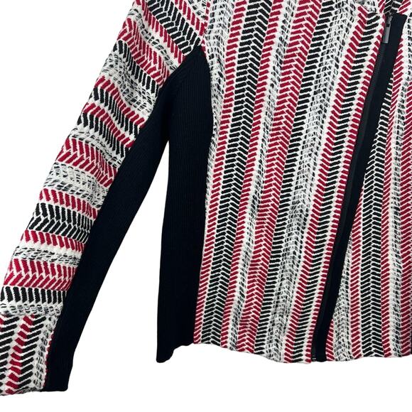 Chico's Striped Asymmetrical Zip Moto Jacket Med Mixed Woven Ribbed Knit Fall - Picture 3 of 10